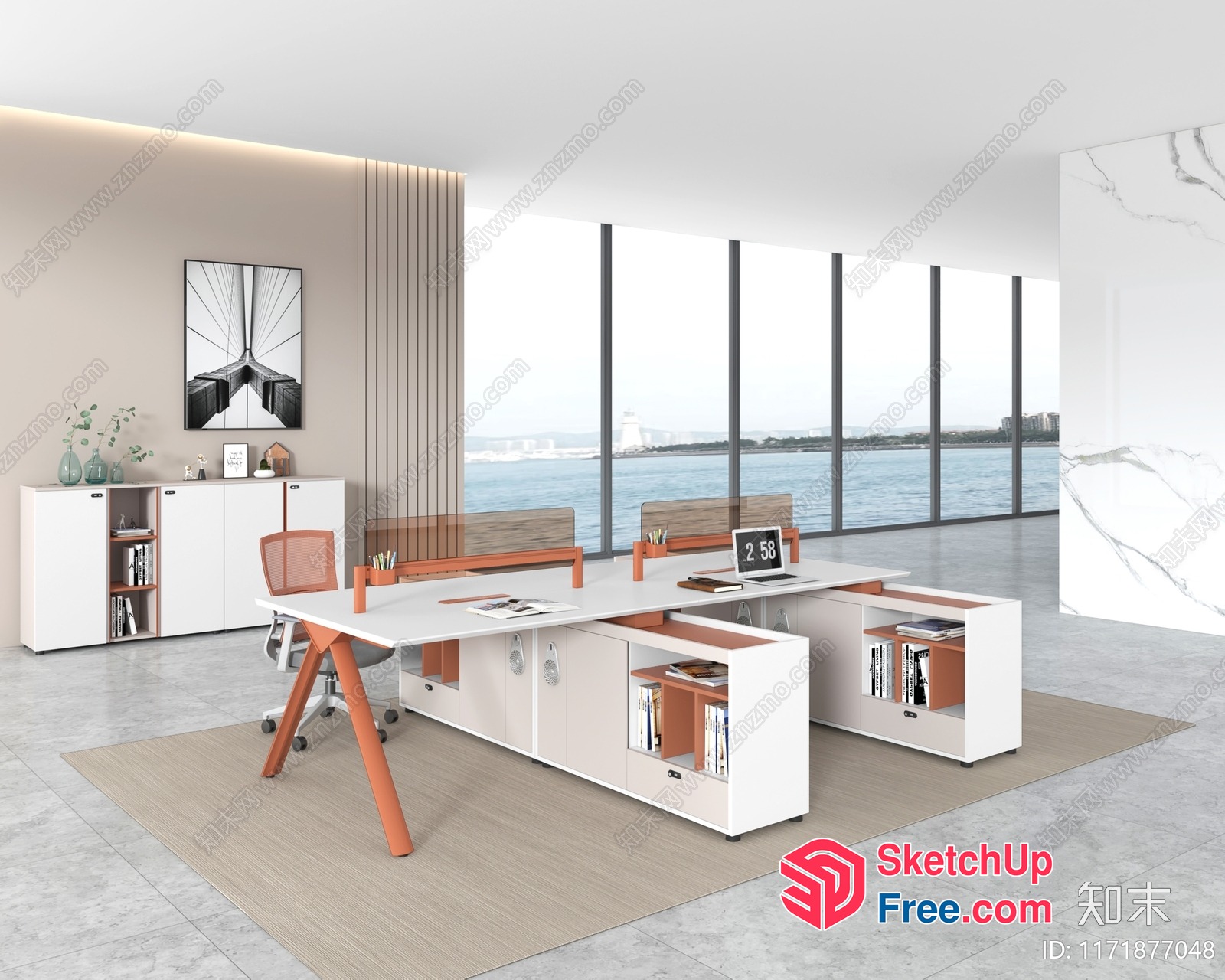 Modern Minimalist Office Space With Natural Light And View 3D SketchUp File