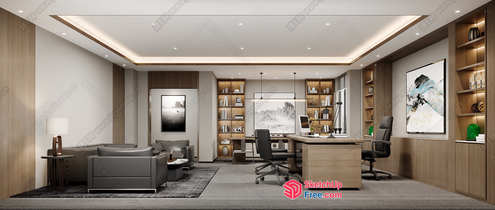 Elegant Modern Office Space With Clean Lines And Natural Wood 3D SketchUp File