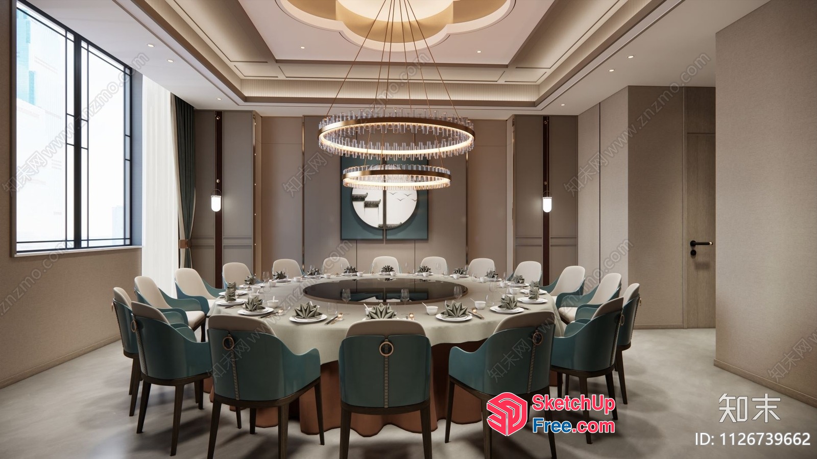 Elegant Dining Room With Modern Chandelier 3D SketchUp File