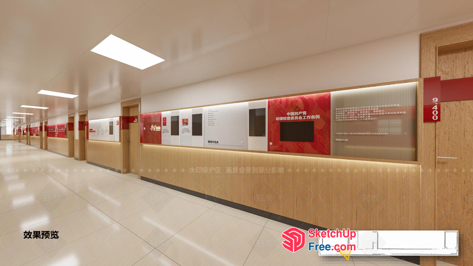 Hallway With Red And White Decorations And Chinese Text 3D SketchUp File