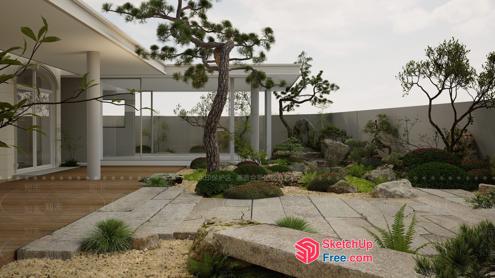 Serene Japanese-Inspired Courtyard 3D SketchUp File