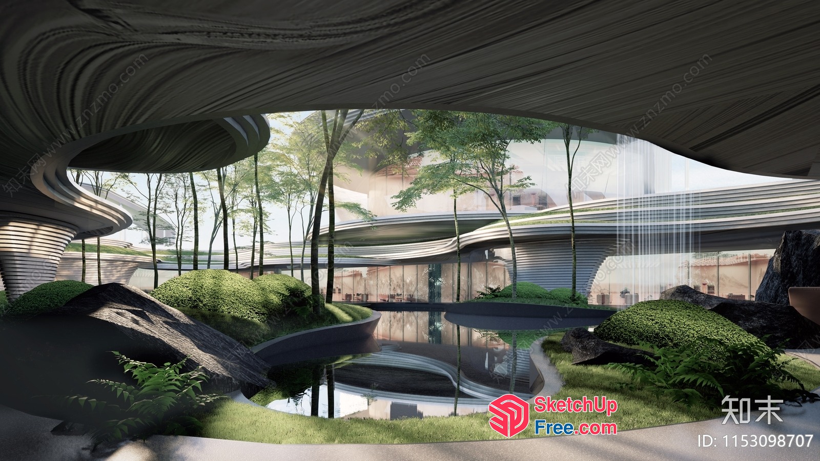 Serene Modern Architecture With Curved Lines And Natural Elements 3D SketchUp File