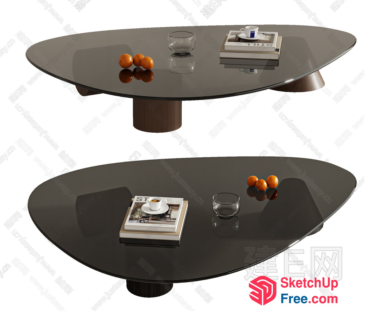 Oval-Shaped Coffee Tables With Glass Tops And Wood Legs 3D SketchUp File