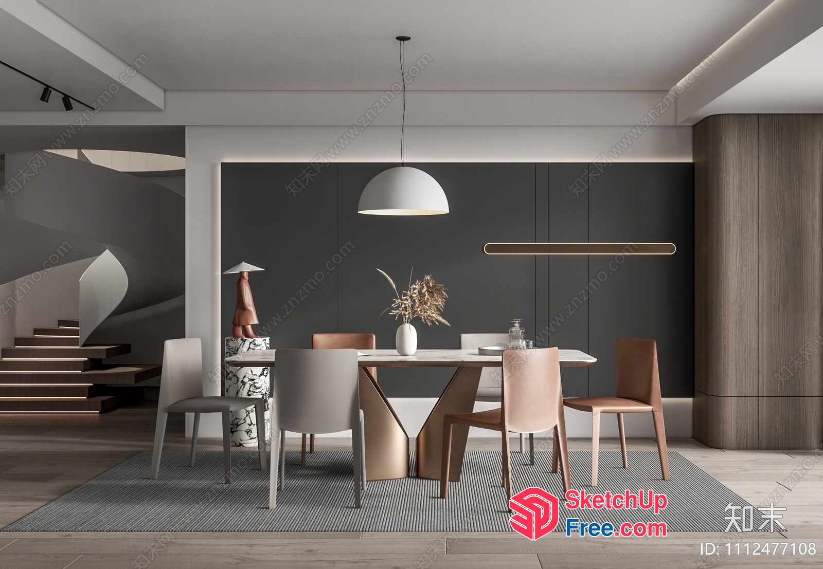 Modern Minimalist Dining Room With Staircase 3D SketchUp File
