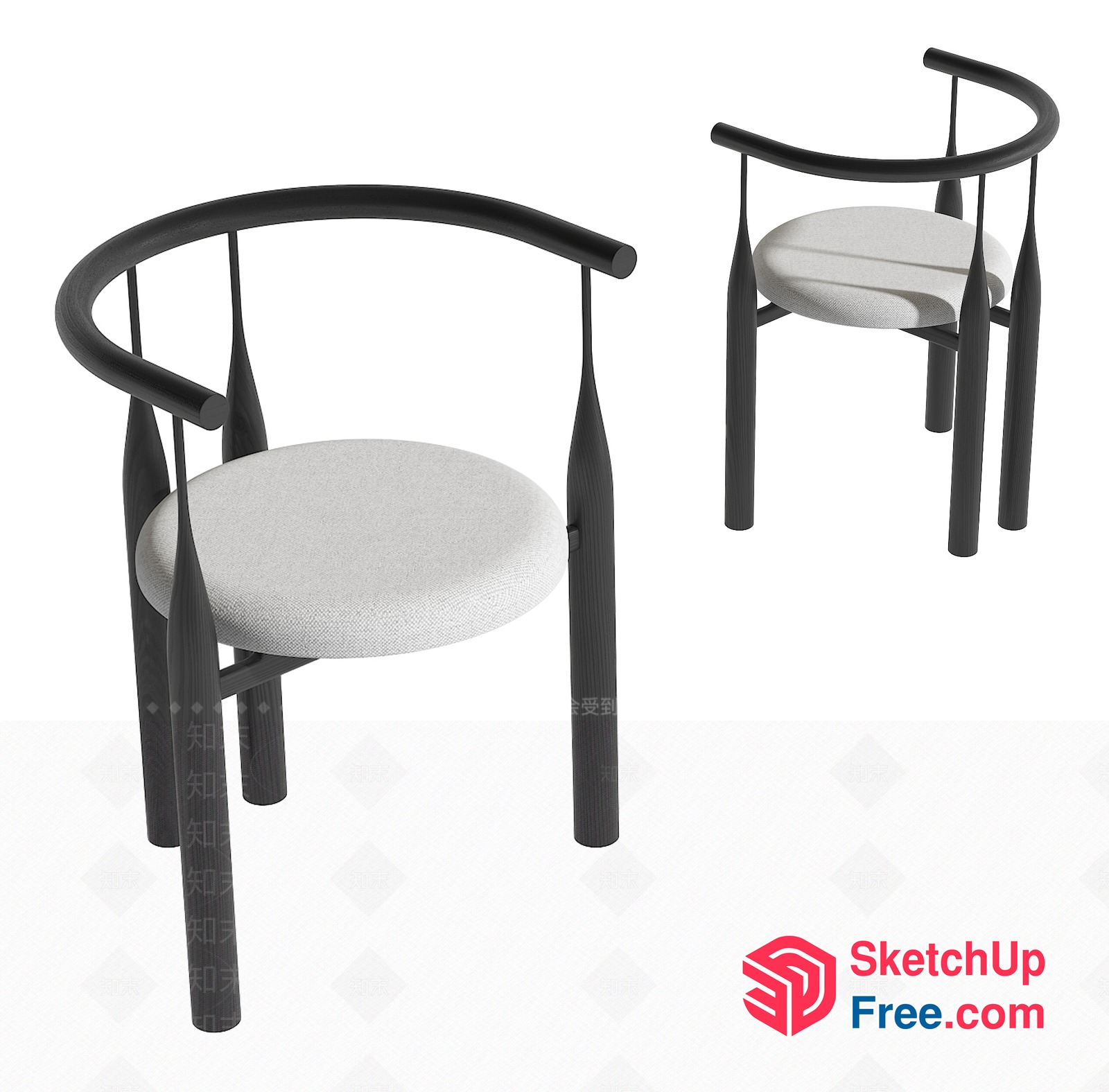 Minimalist Japanese Style Chair With Curved Backrest And Cushion 3D SketchUp File