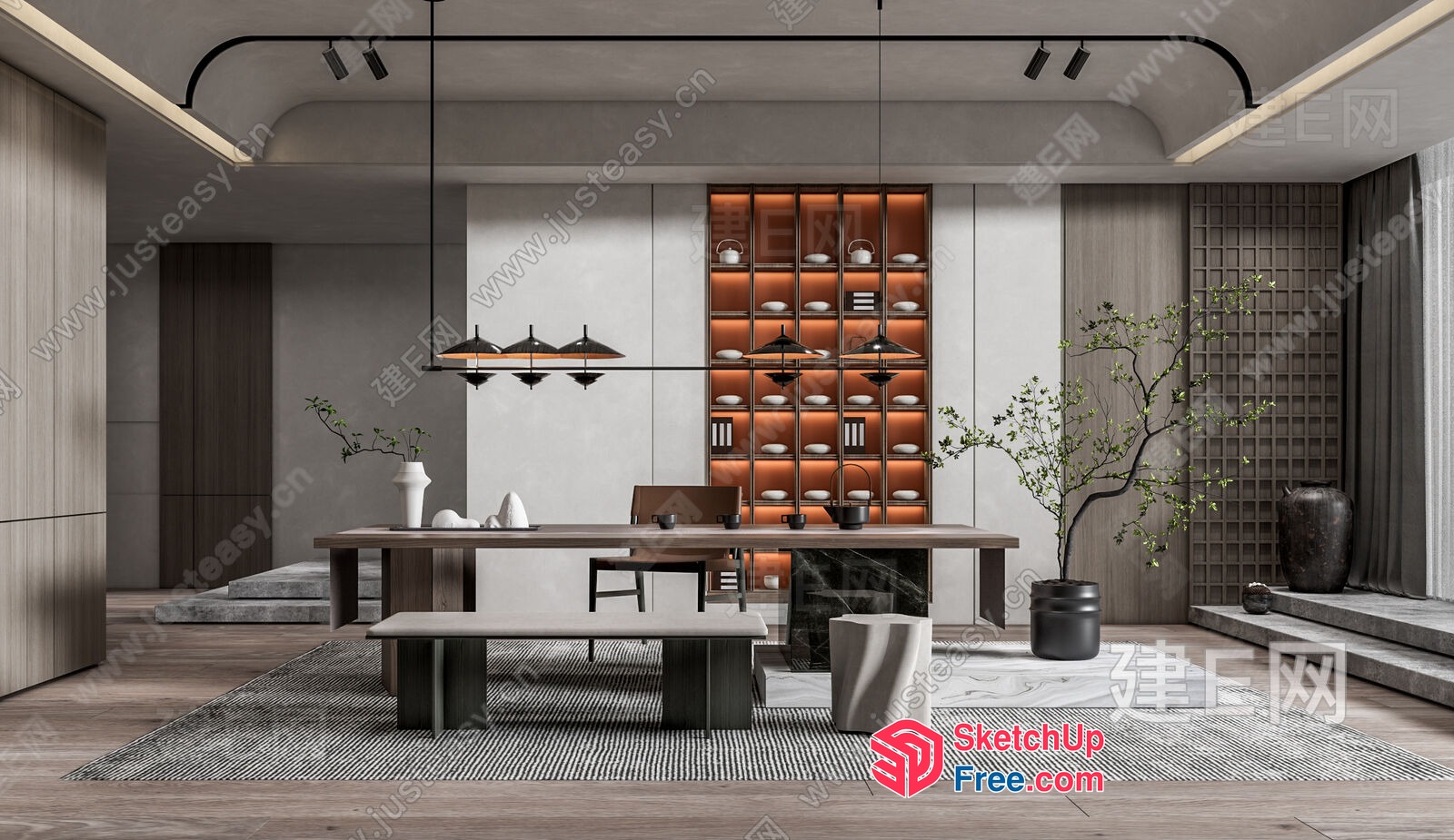 Elegant Modern Japanese Style Dining Room 3D SketchUp File