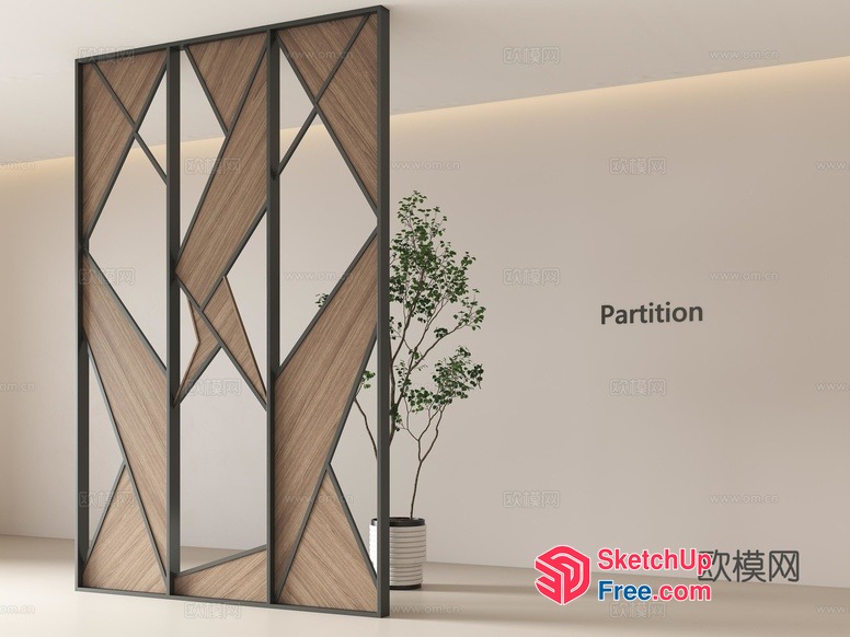 Elegant Partition Screen With Wood And Metal Design 3D SketchUp File