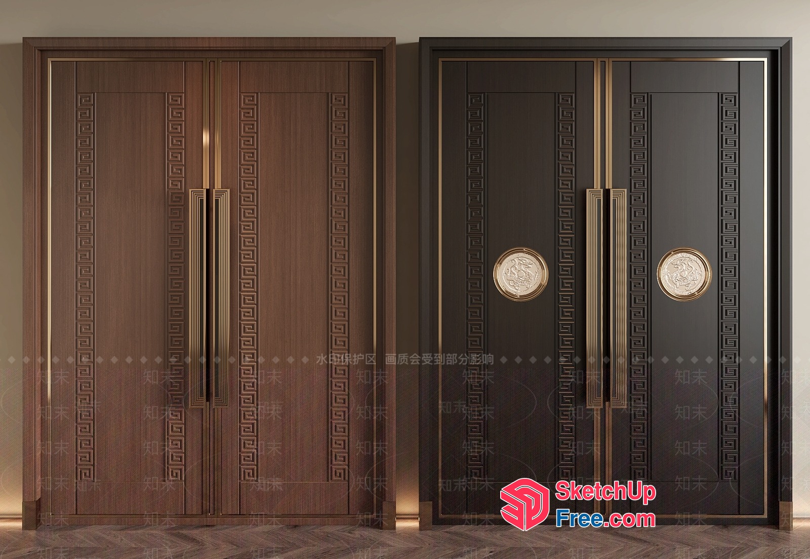 Ornate Double Doors With Gold Accents 3D SketchUp File