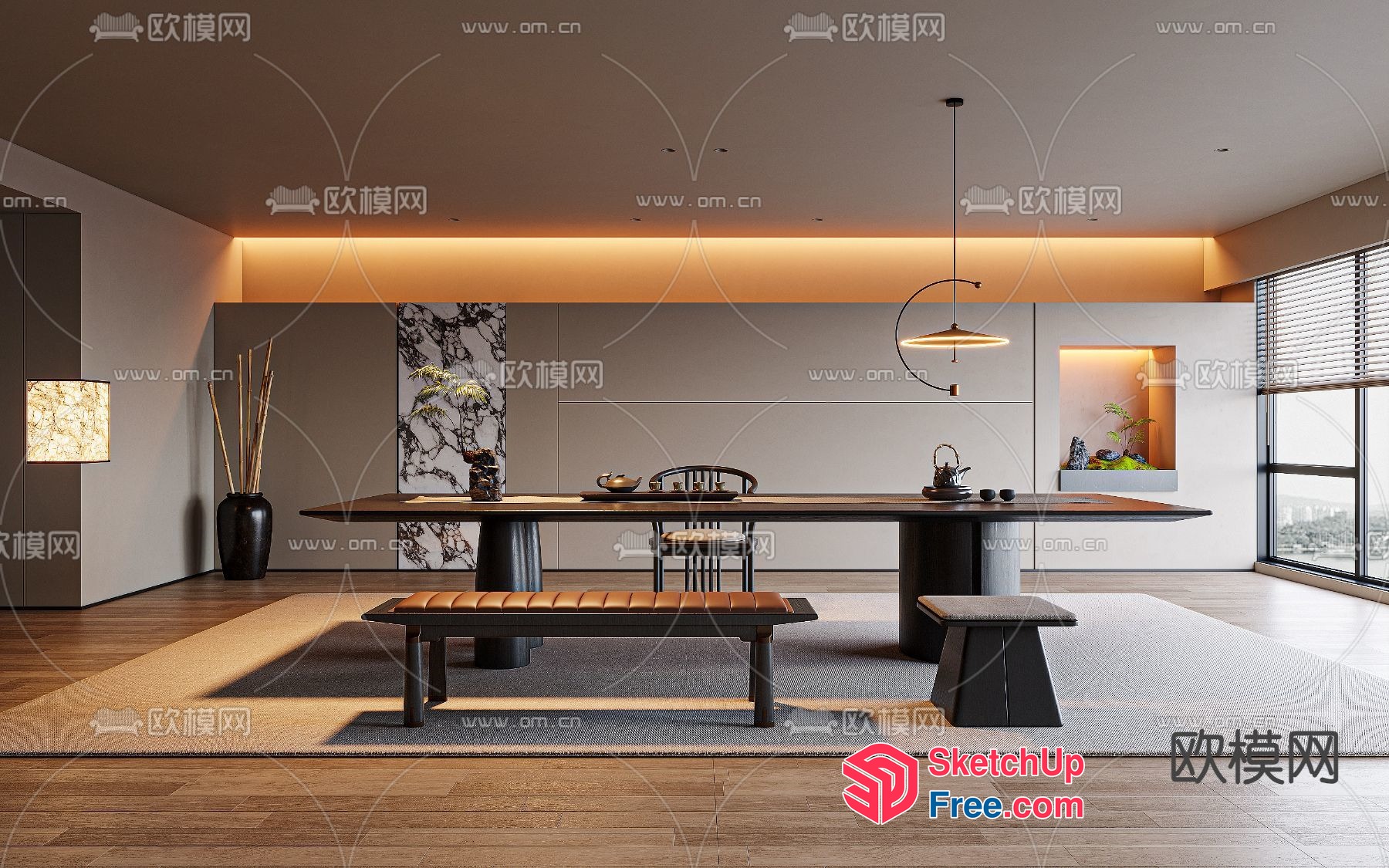 Contemporary Japanese-Style Dining Room With Natural Light 3D SketchUp File