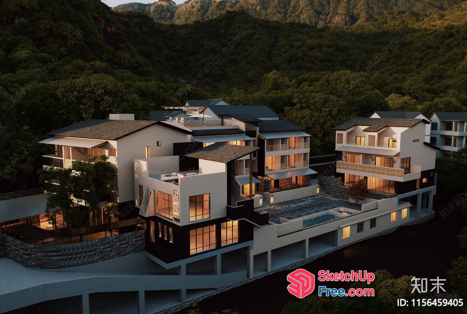 Modern White Villa Exterior With Black Accents 3D SketchUp File