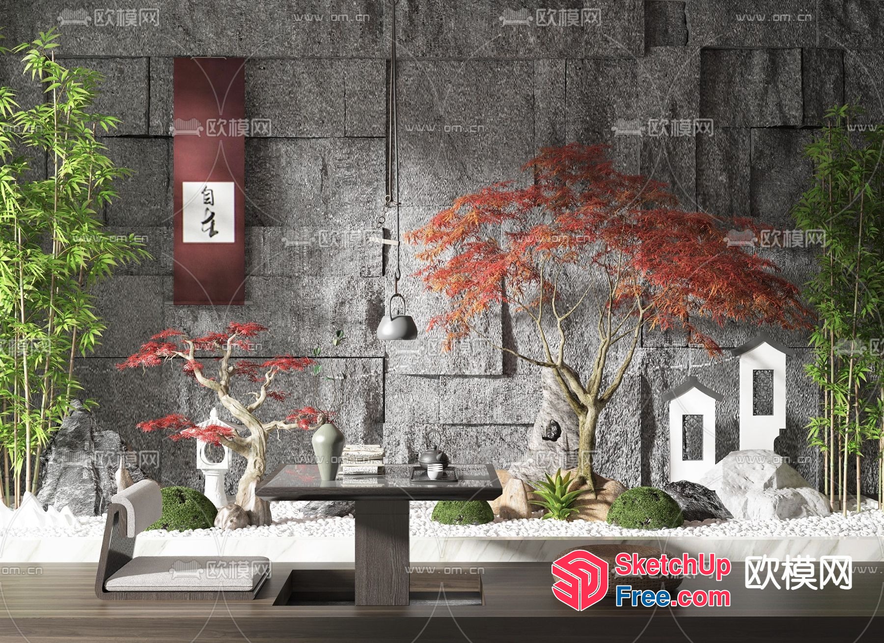 Japanese-Inspired Zen Garden Interior 3D SketchUp File