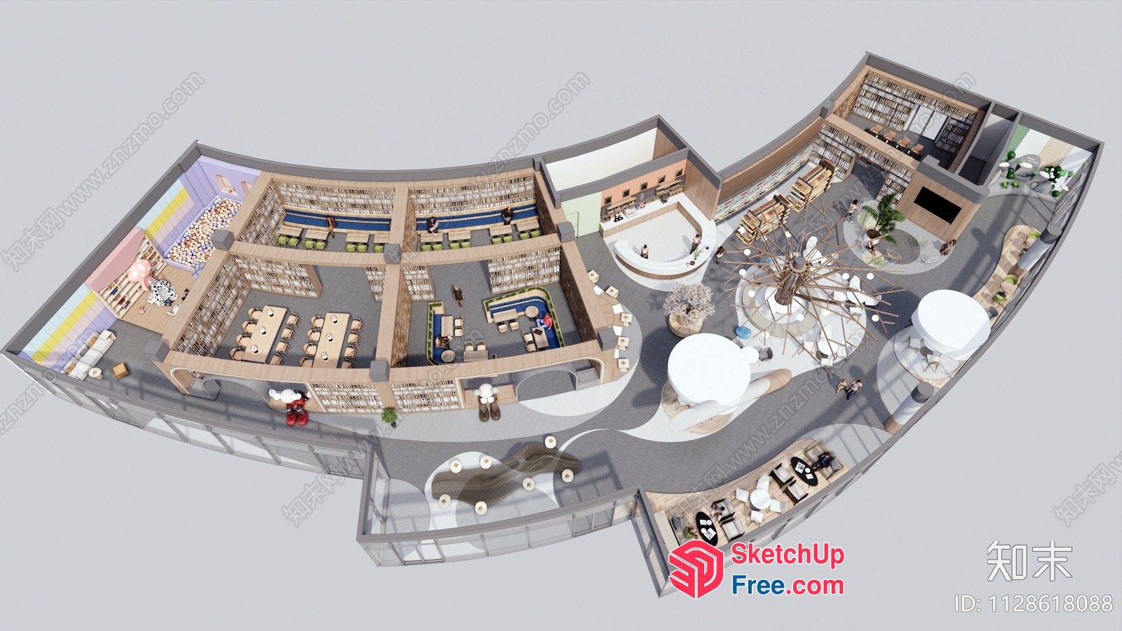 3D Model Of A Modern Library With A Unique Design 3D SketchUp File
