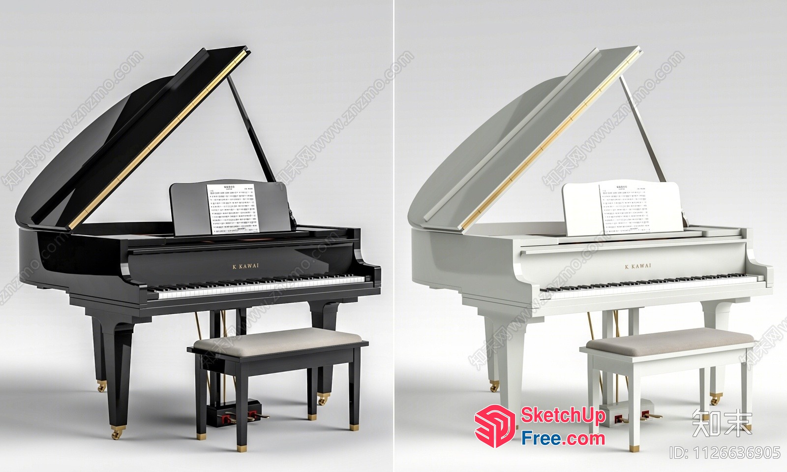 Elegant Piano And Bench Set 3D SketchUp File