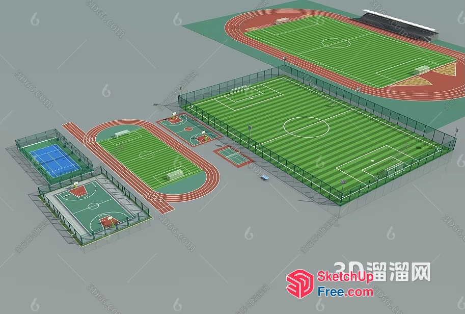 Sports Complex With Various Fields And Tracks 3D SketchUp File