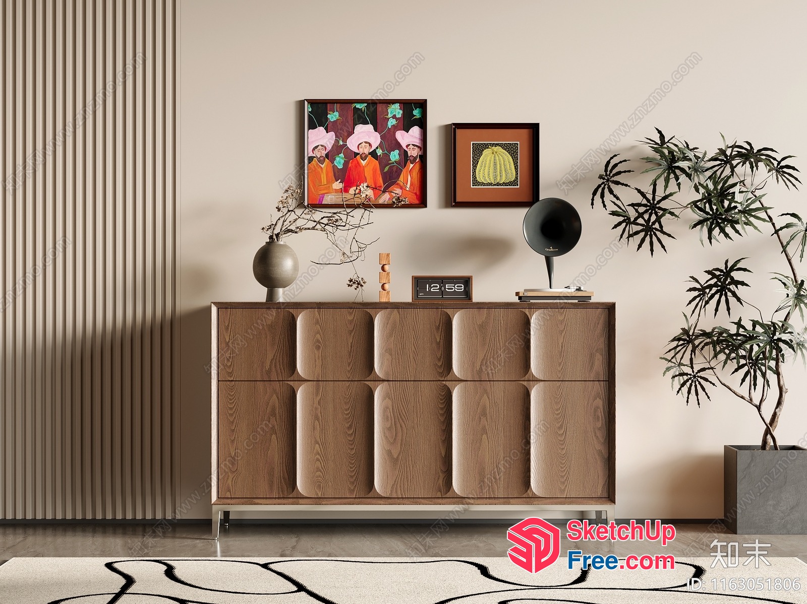 Modern Minimalist Wood Furniture Interior Decor 3D SketchUp File