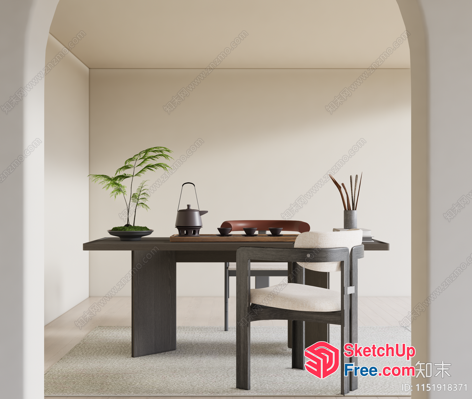 Simple Modern Japanese-Style Tea Room Interior 3D SketchUp File