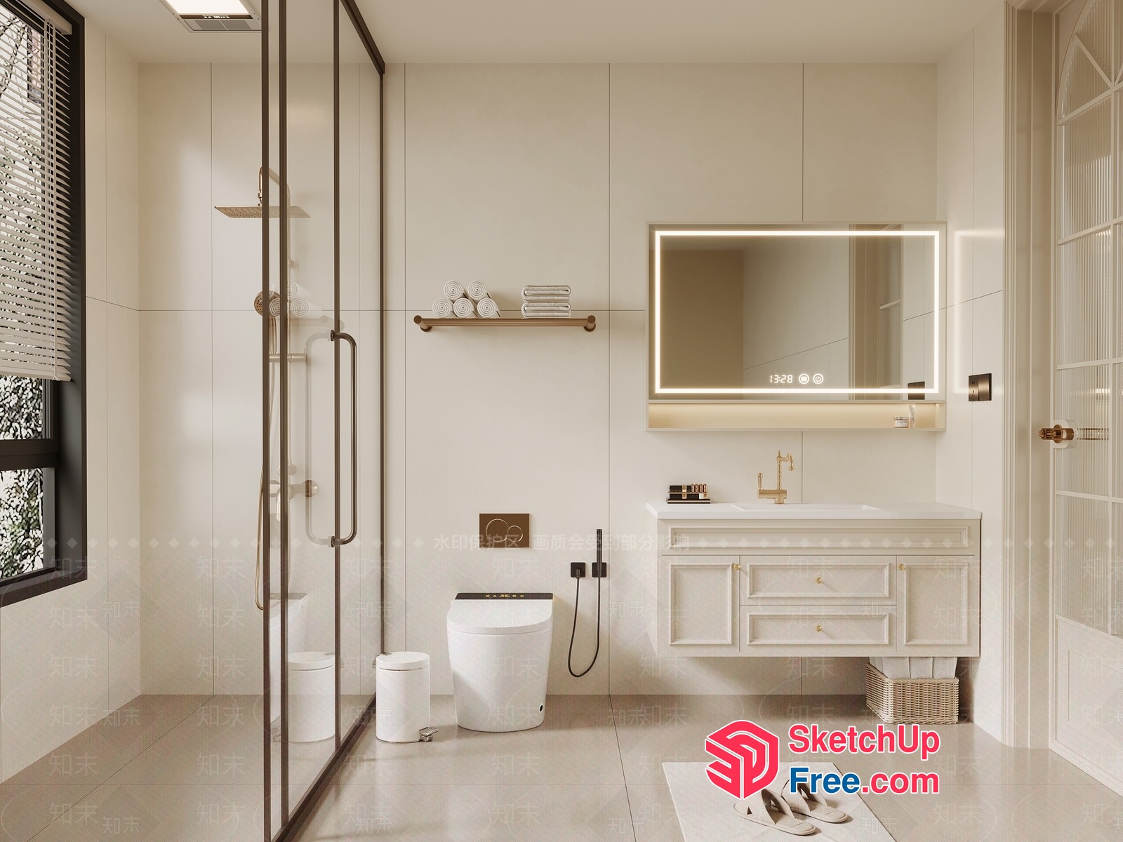 Modern Bathroom With White And Gold Accents 3D SketchUp File