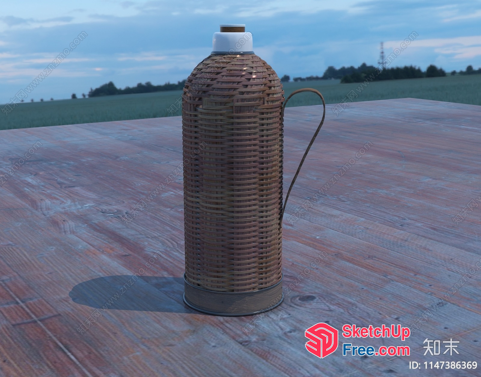 Antique Wicker Bottle On Wooden Platform 3D SketchUp File