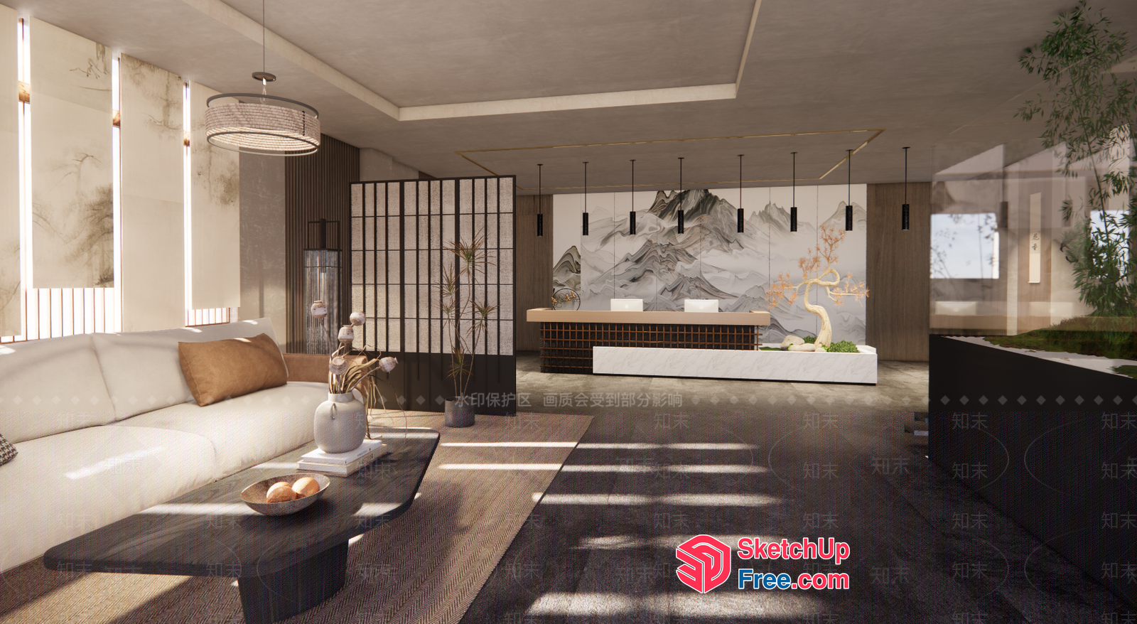 Elegant Modern Japanese Style Living Room 3D SketchUp File