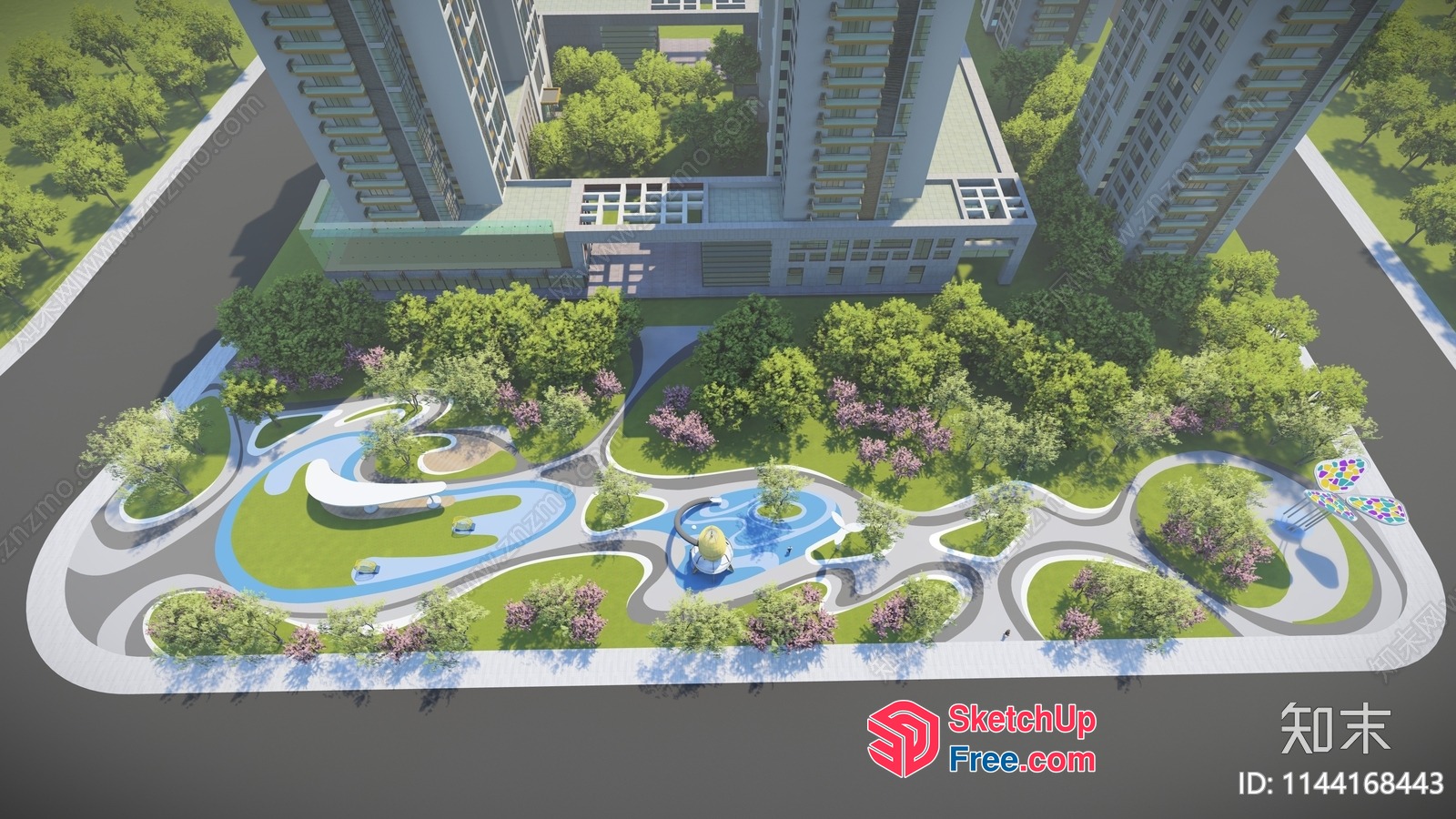 Modern Apartment Building With Serene Courtyard And Amenity Spaces 3D SketchUp File