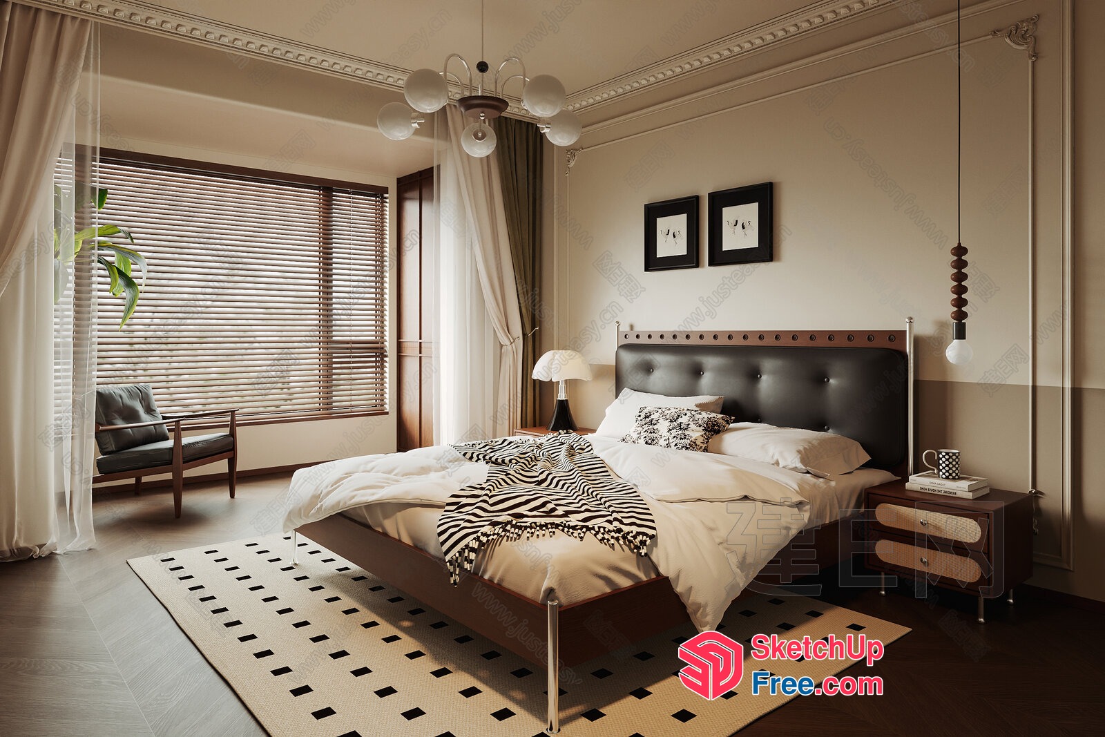 Stylish Modern Bedroom With Black And White Decor 3D SketchUp File