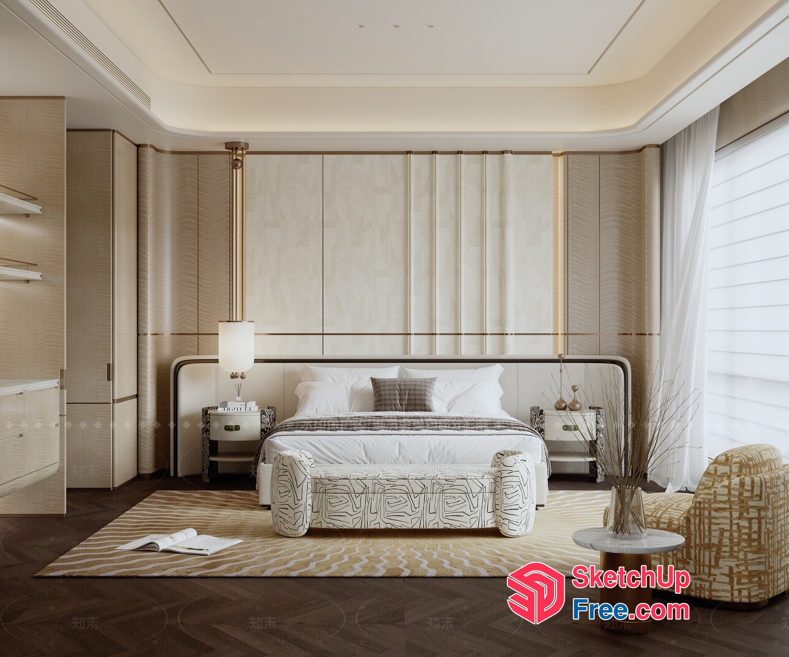 Elegant Modern Minimalist Bedroom Design 3D SketchUp File
