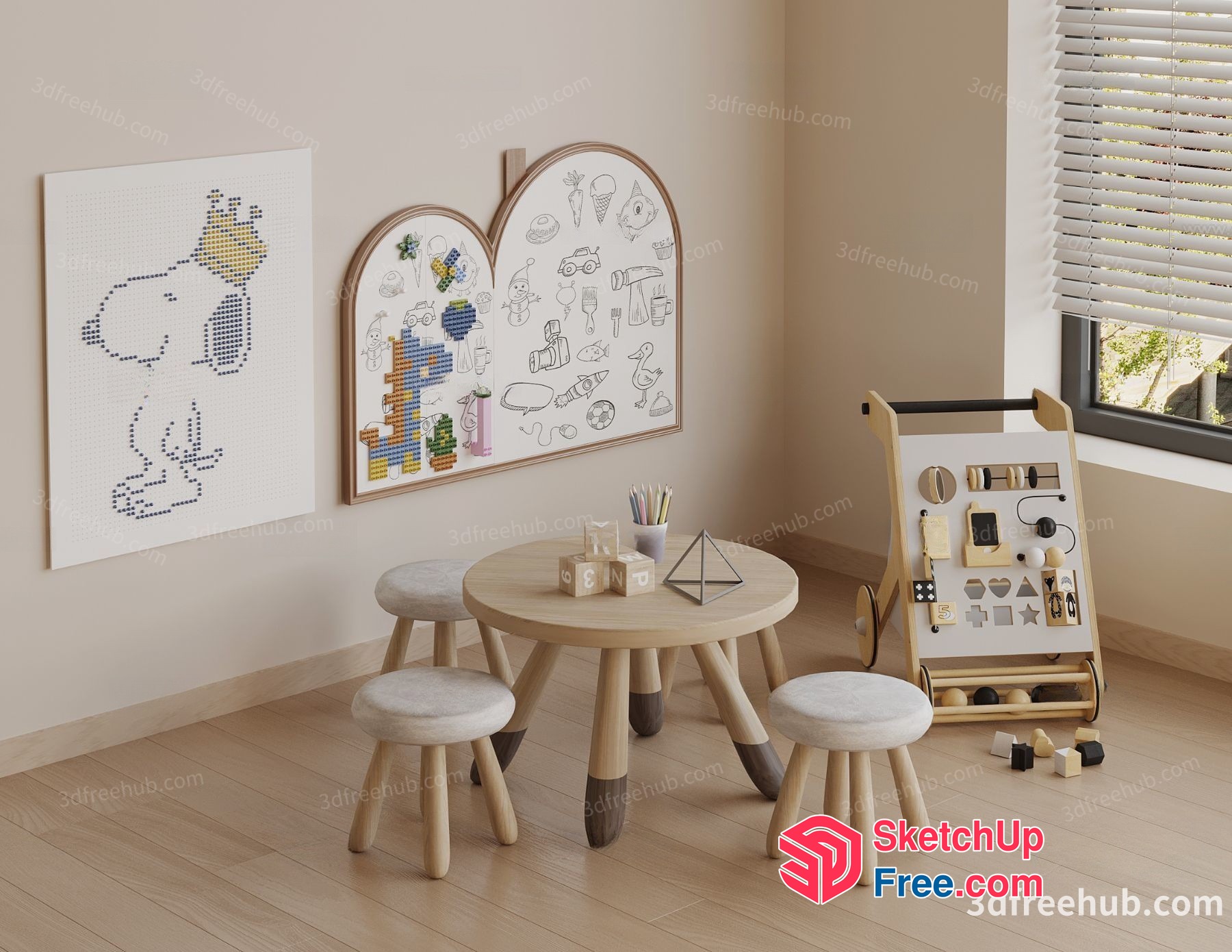 Cozy Scandinavian-Inspired Children'S Playroom 3D SketchUp File