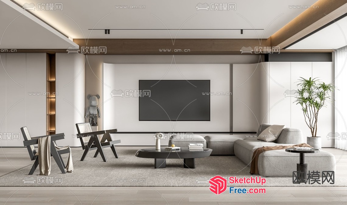 Minimalist Living Room With Tv And L-Shaped Sofa 3D SketchUp File