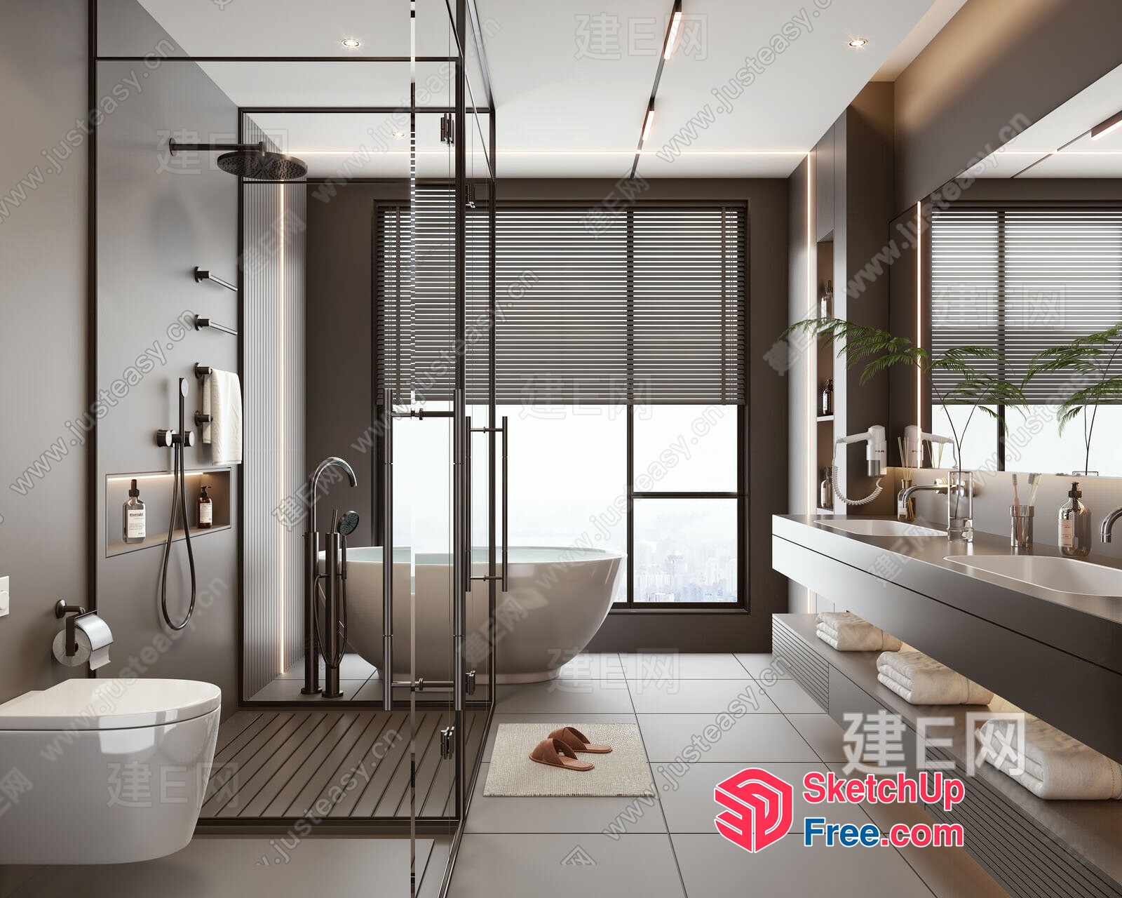 Modern Bathroom With White Bathtub And Shower 3D SketchUp File