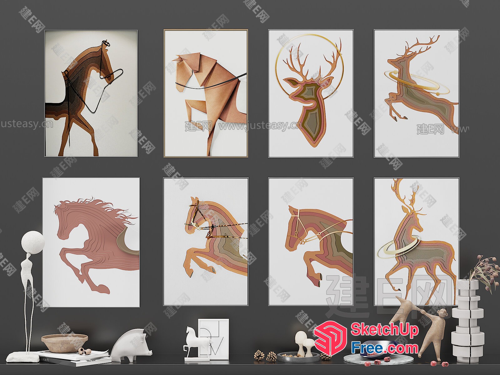 Elegant Modern Horse And Deer Artwork Collection 3D SketchUp File