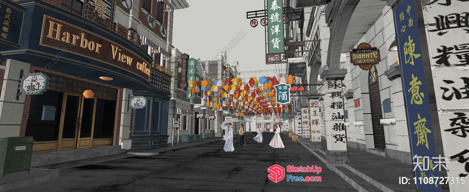 Commercial Street In A European Style With Traditional Chinese Elements 3D SketchUp File