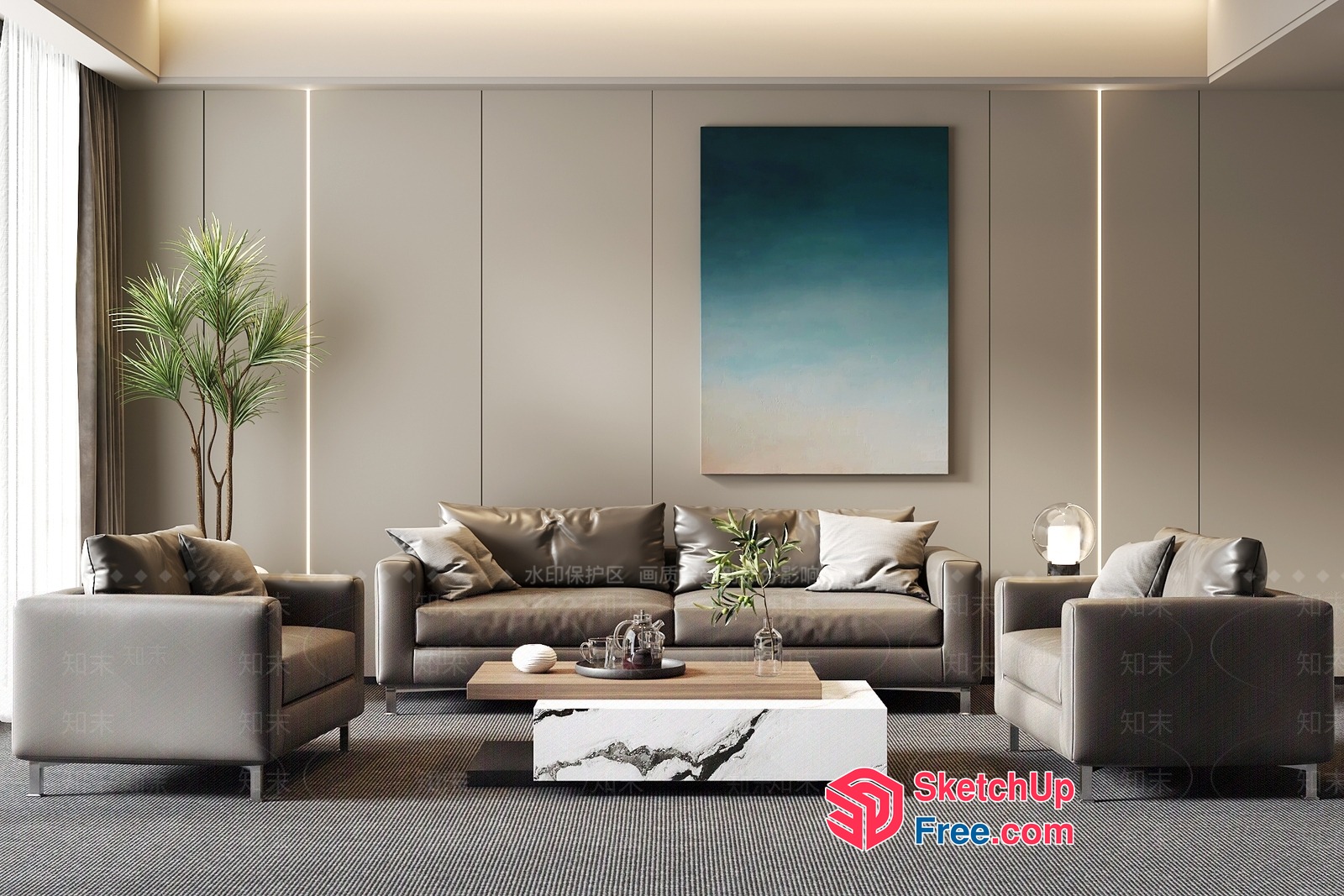 Elegant Living Room With Modern Furniture 3D SketchUp File