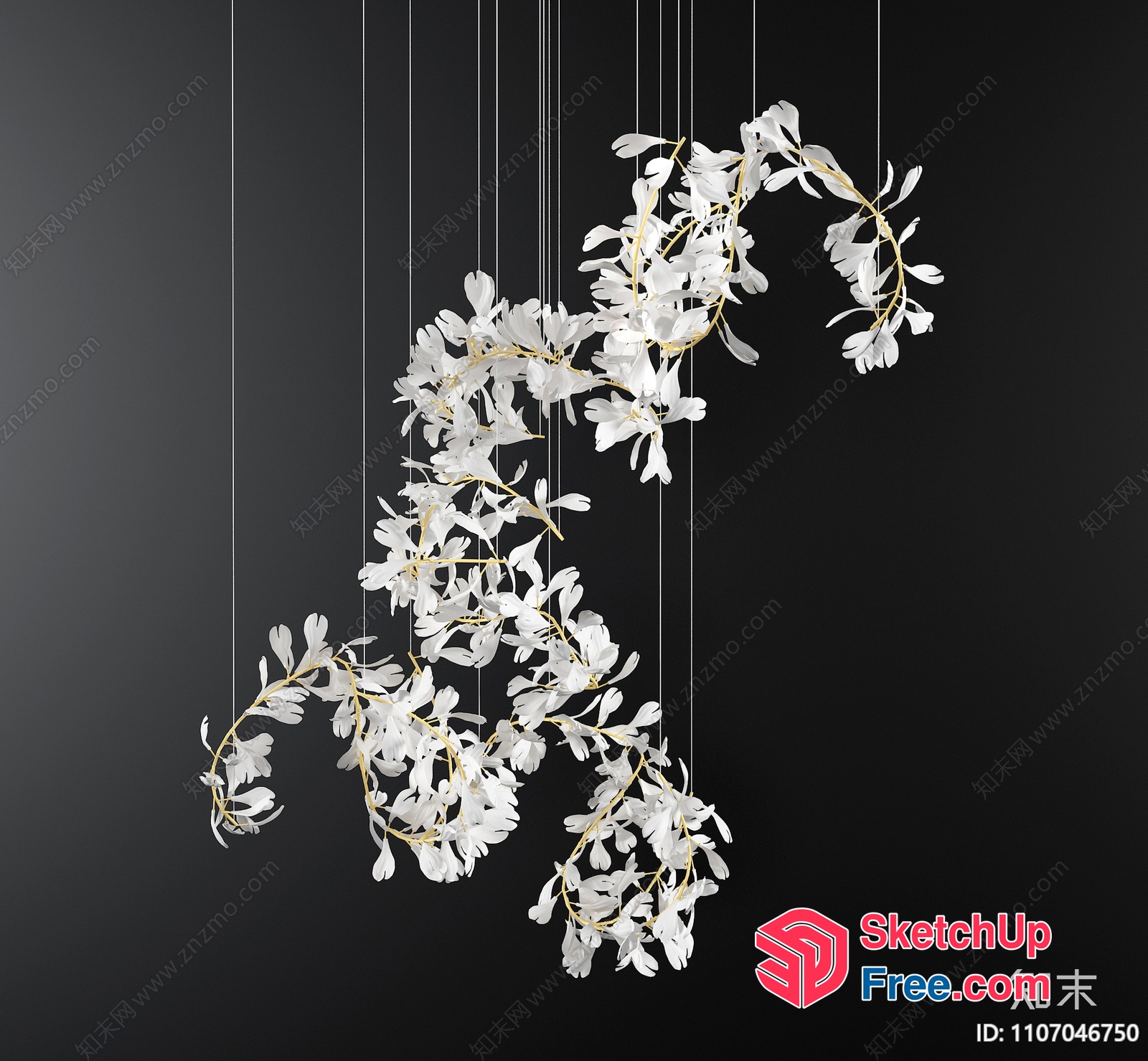 Elegant White Flower Arrangement Suspended From Ceiling 3D SketchUp File