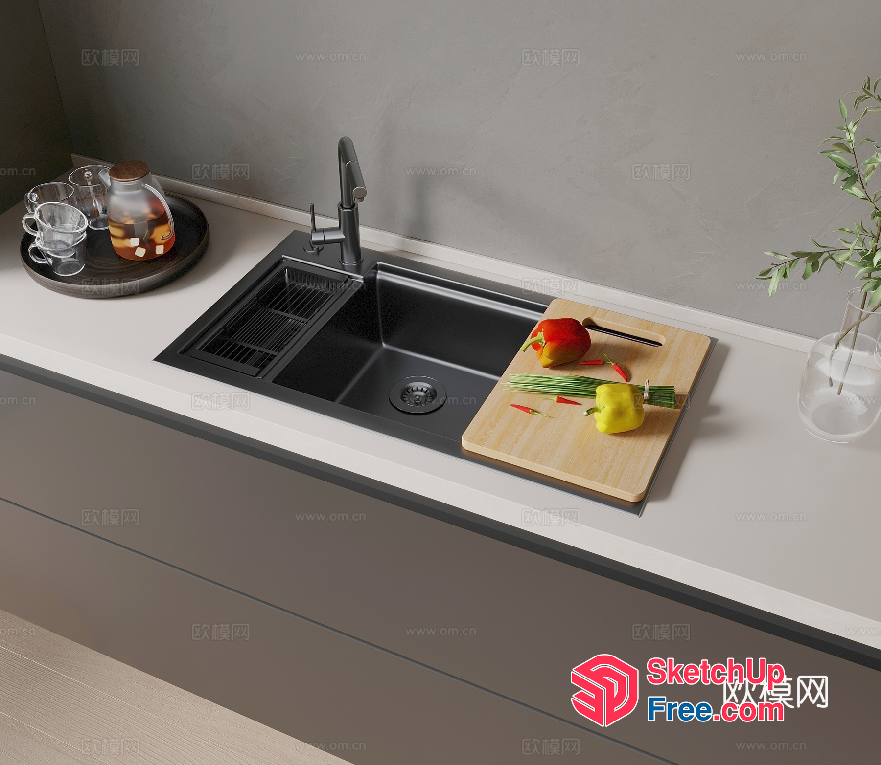 Modern Kitchen Sink With Built-In Cutting Board 3D SketchUp File