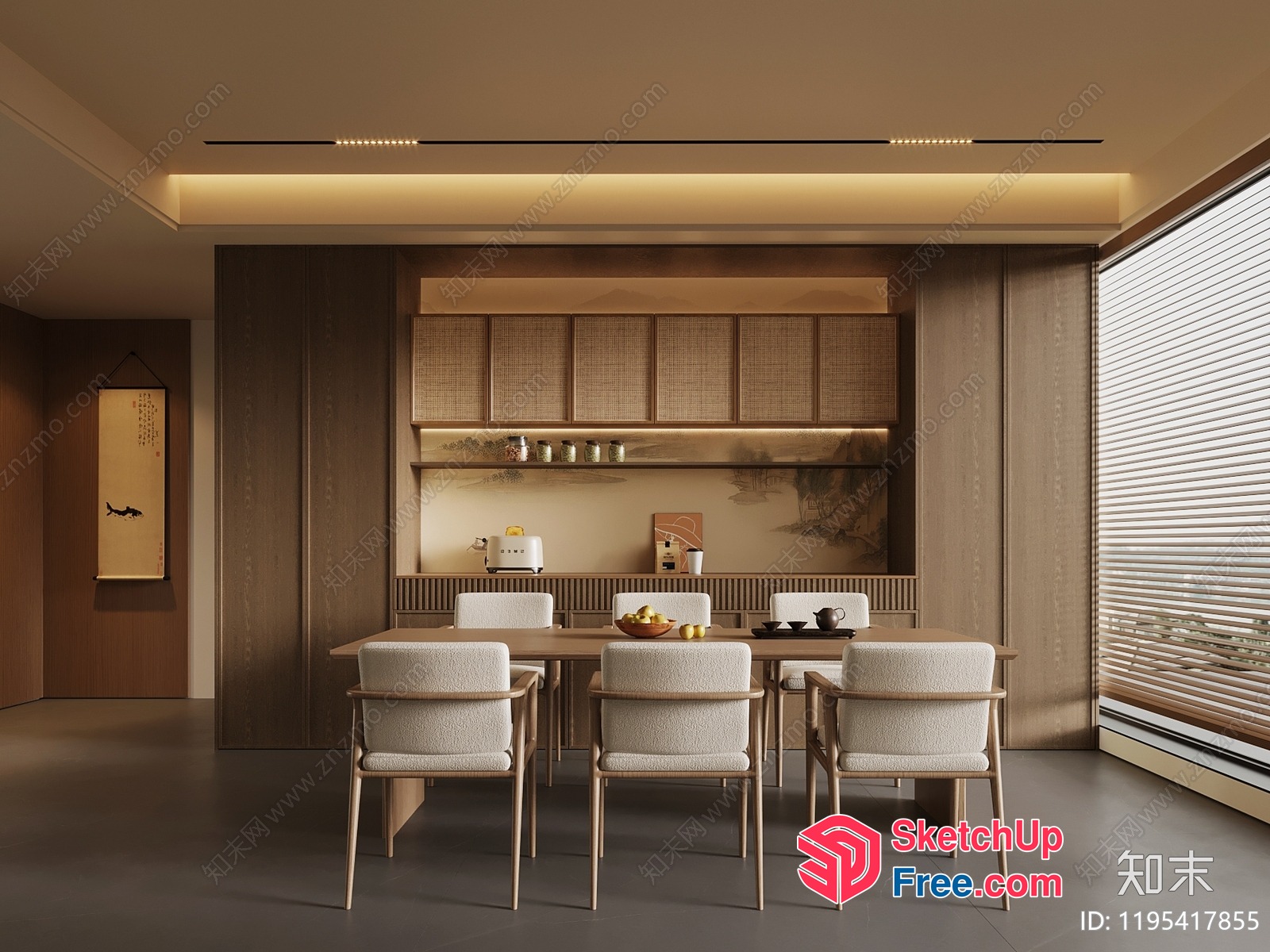 Modern Japanese-Inspired Dining Room With Natural Wood Accents 3D SketchUp File