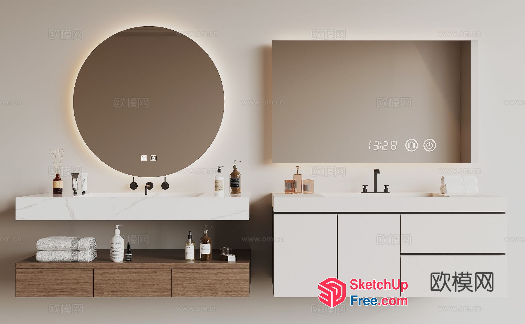 Modern Bathroom Decor With Round Mirror And White Vanity 3D SketchUp File
