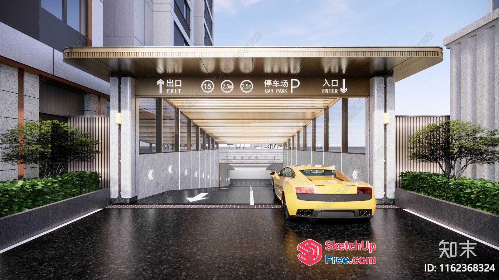 Luxury Modern Parking Garage Entrance 3D SketchUp File