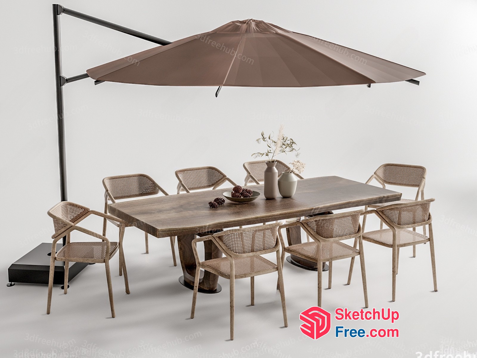 Outdoor Dining Table Set With Umbrella And Chairs 3D SketchUp File