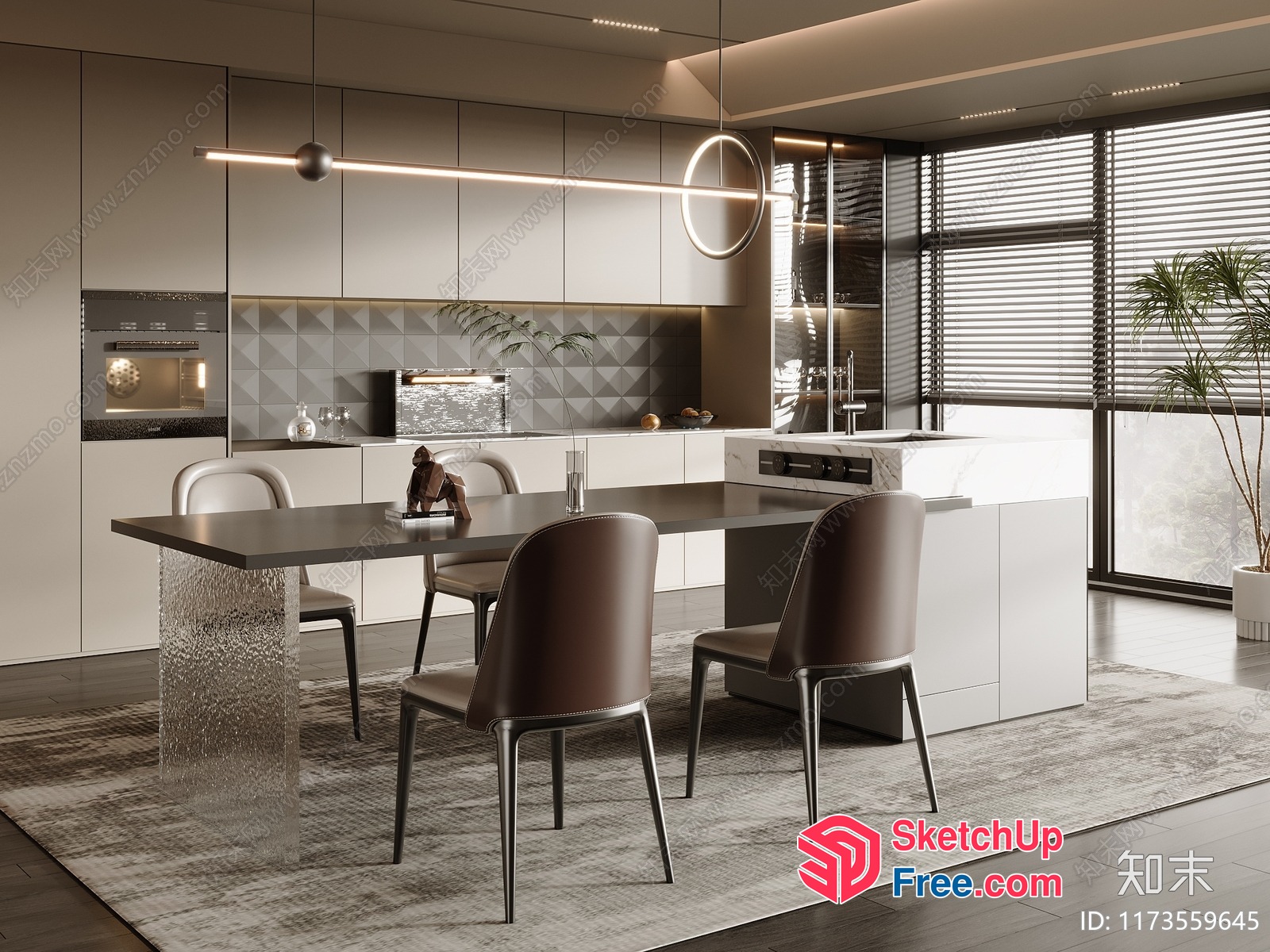 Modern Minimalist Dining Room With Sleek Furniture And Natural Light 3D SketchUp File