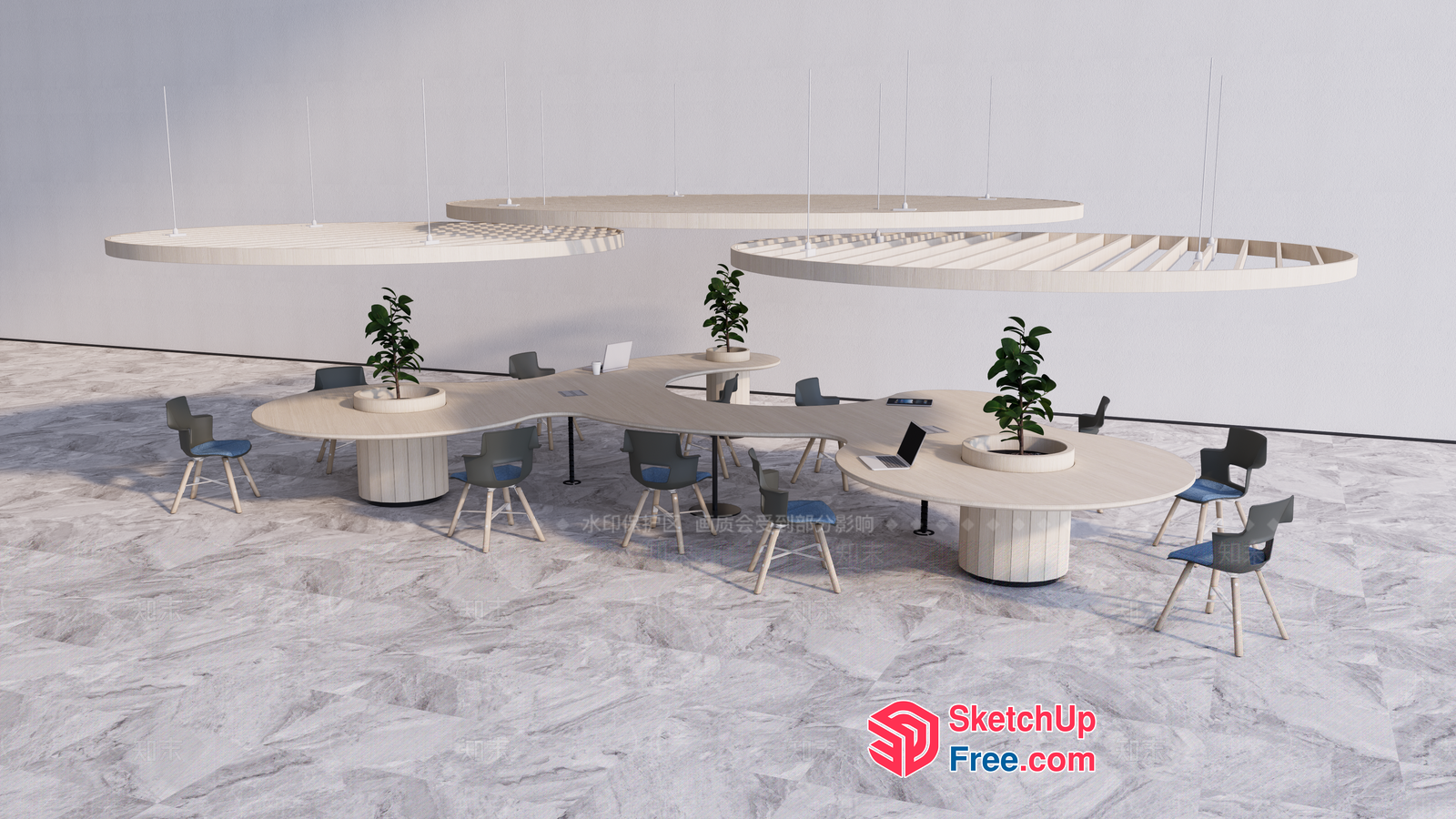 Modern Minimalist Office Space With Natural Light 3D SketchUp File
