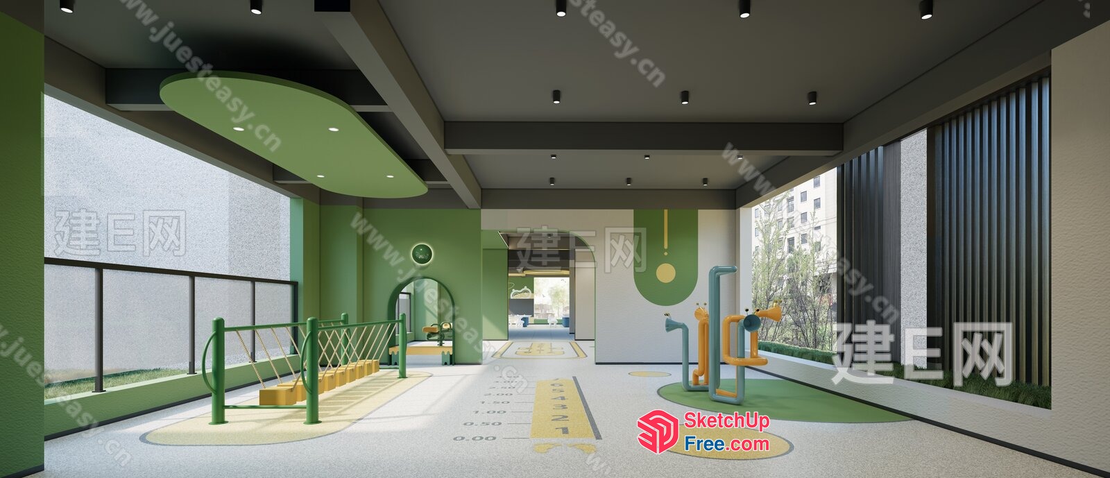 Modern Green And Yellow Indoor Playground 3D SketchUp File