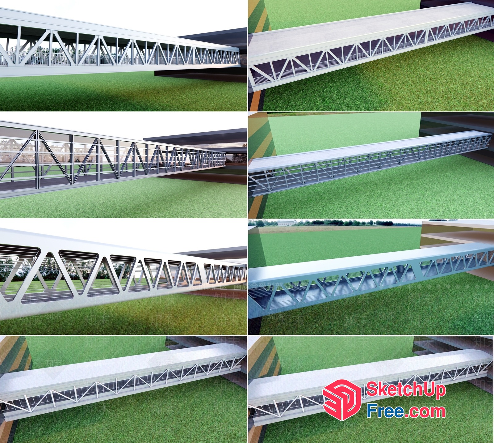 Long Metal Bridge Structure With Railings 3D SketchUp File