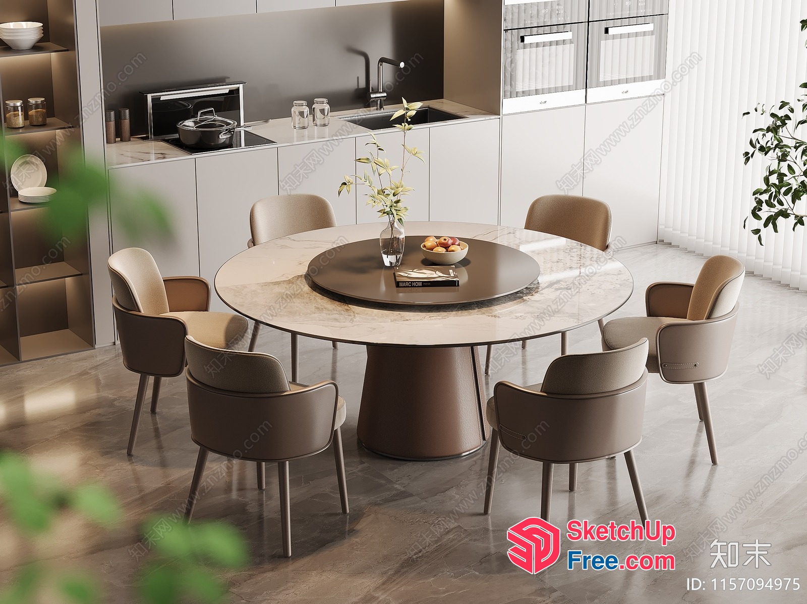 Modern Minimalist Round Dining Table With Chairs 3D SketchUp File
