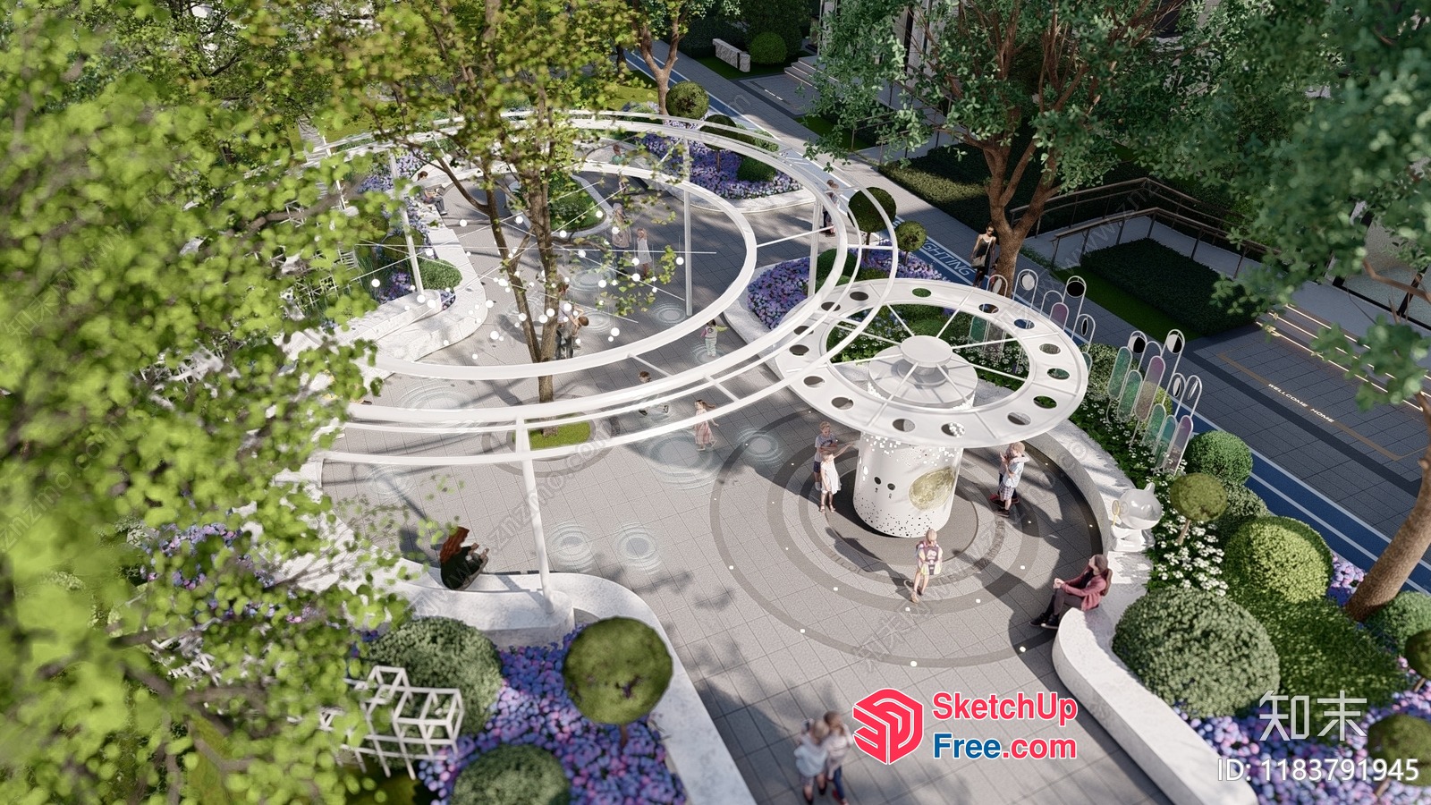 Modern Outdoor Space With Unique Railing And Stairs 3D SketchUp File