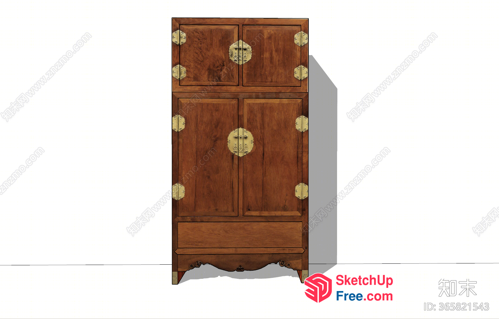 Antique Wooden Cabinet With Ornate Brass Hardware 3D SketchUp File