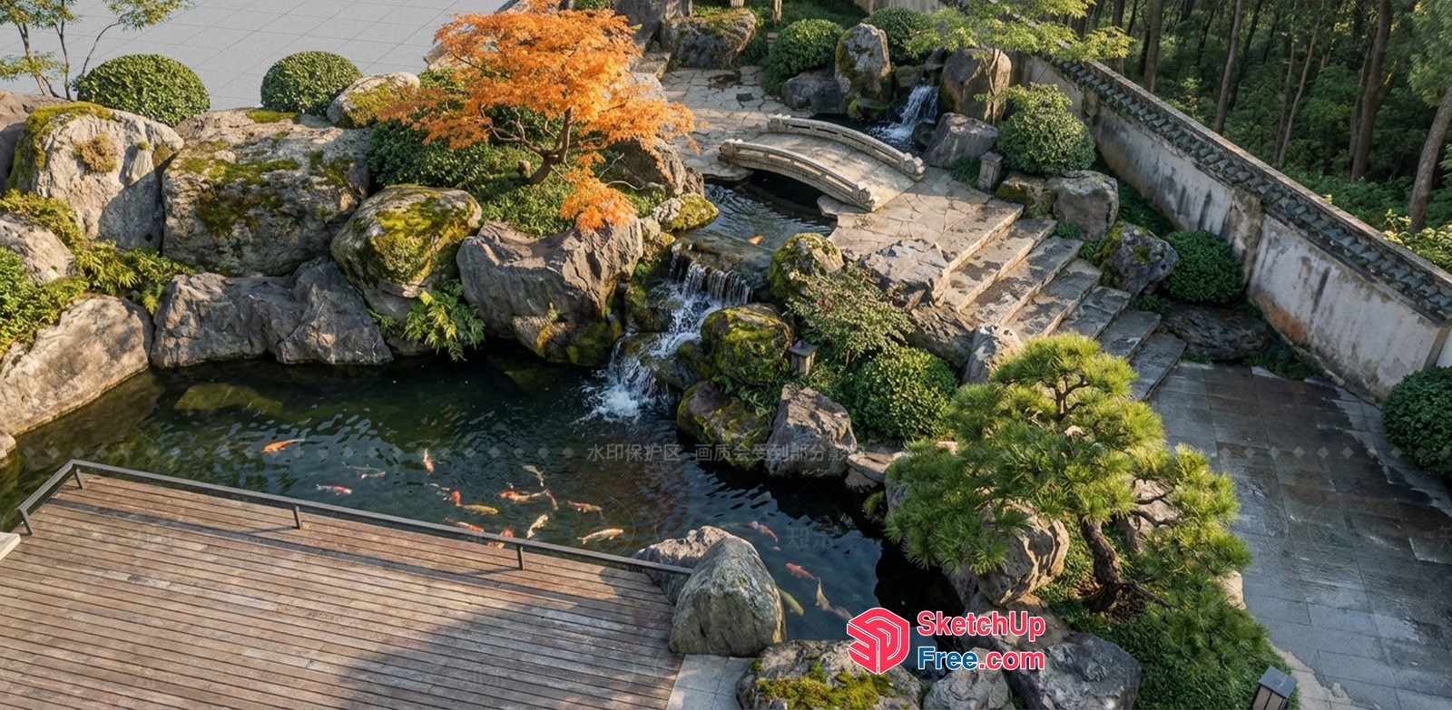 Serene Japanese Koi Pond 3D SketchUp File