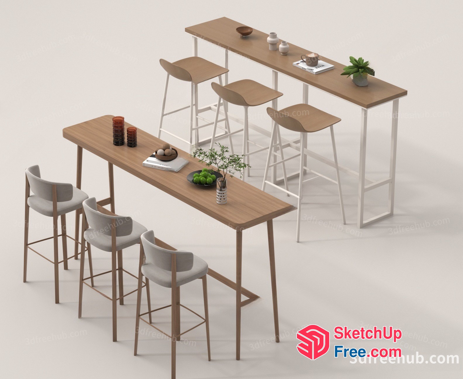 Modern Bar Counter And Stools 3D SketchUp File