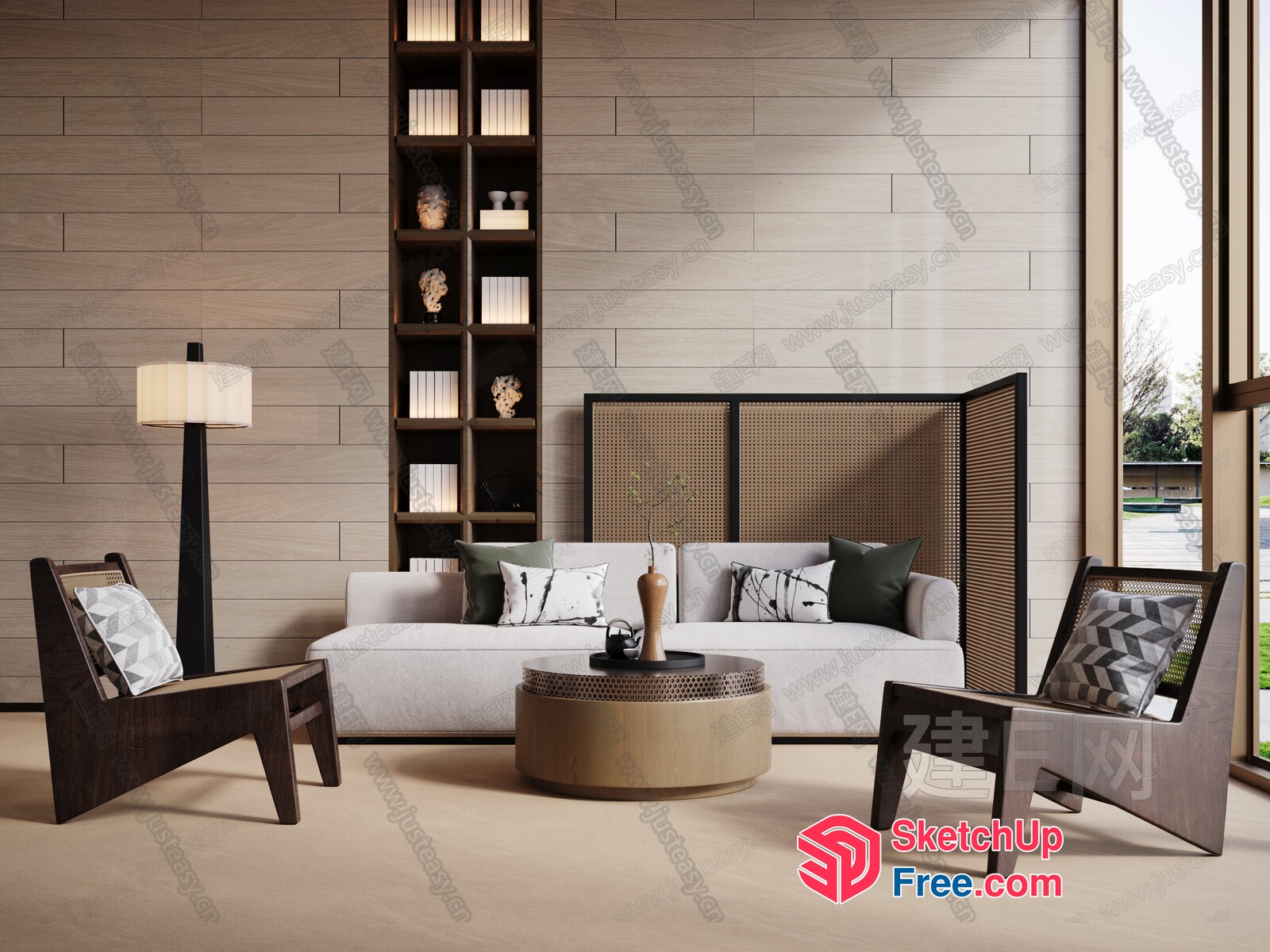 Modern Japanese-Inspired Living Room Interior 3D SketchUp File