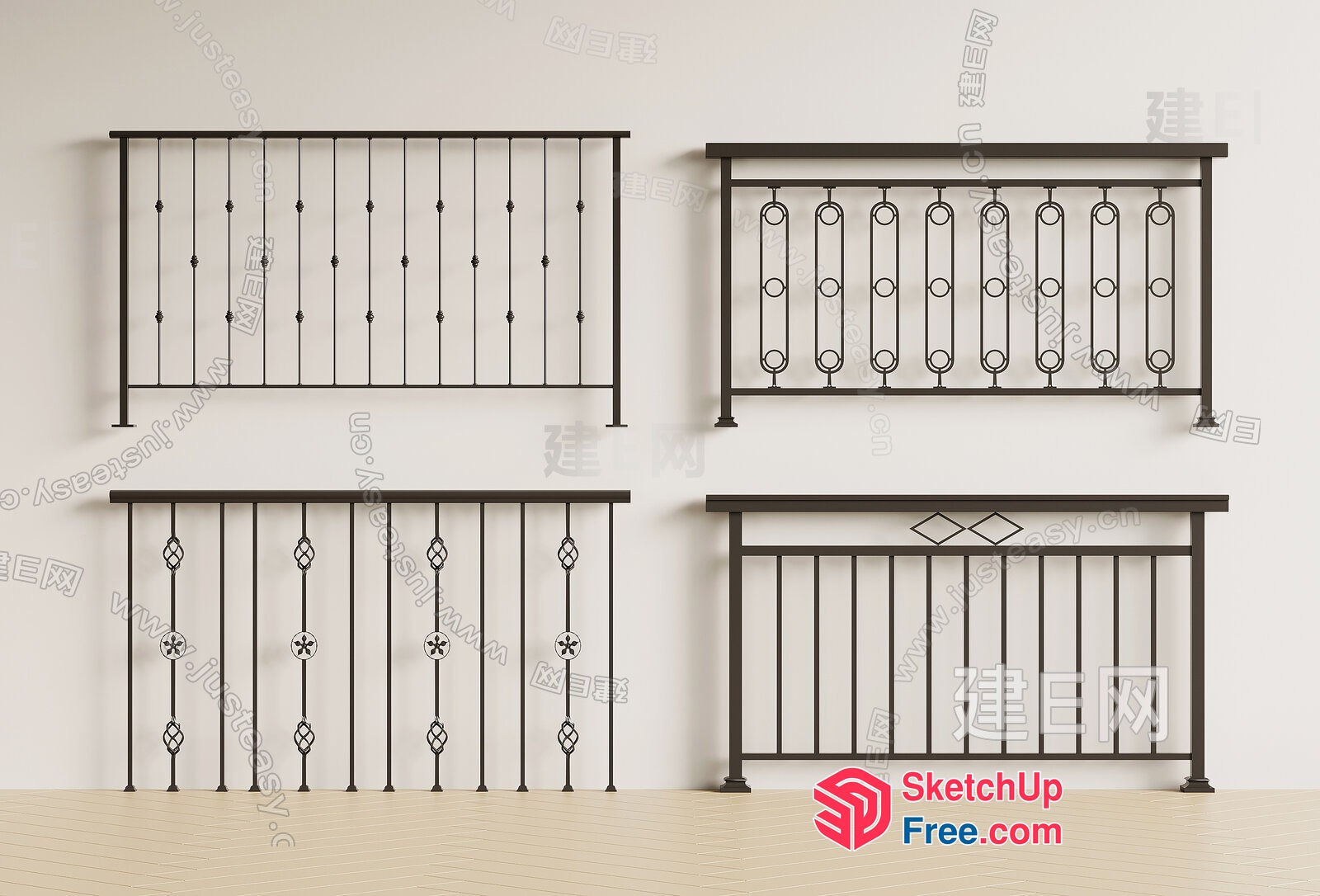 Elegant Black Metal Railings Collection 3D SketchUp File