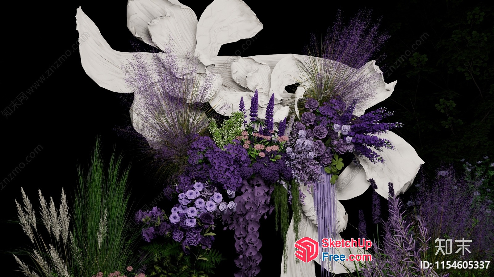 Lavender And White Flower Arrangement In A Dark Background 3D SketchUp File